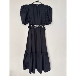 Sea New York Sloane Cut Out Black Midi Dress Women's Medium Puff Sleeves